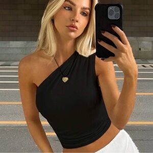 Black One-Shoulder Women's Top
